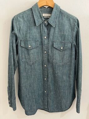 Isabel Marant Étoile Blue Speckled Denim Snap Shirt